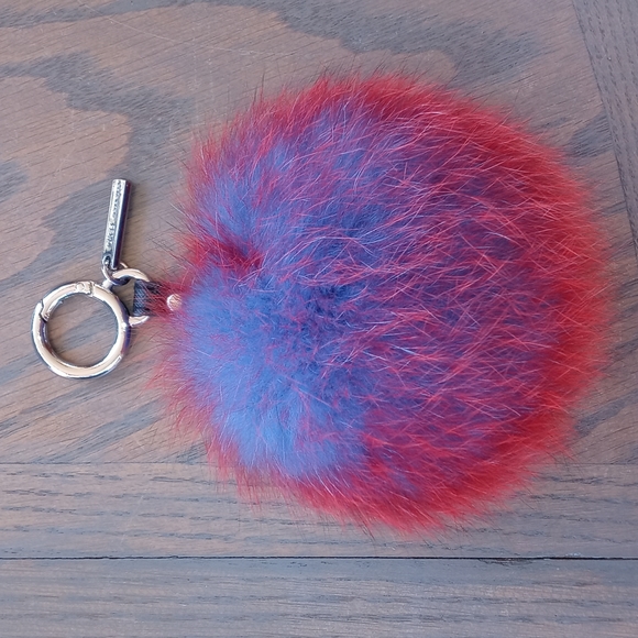 FENDI BICOLOR RED/BLUE FOX FUR POMPOM BAG CHARM - Picture 3 of 8